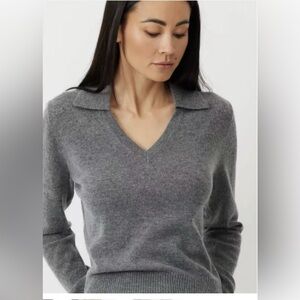 NWT Grey/Ven Heywood V-Neck Wool-Cashmere Pullover
